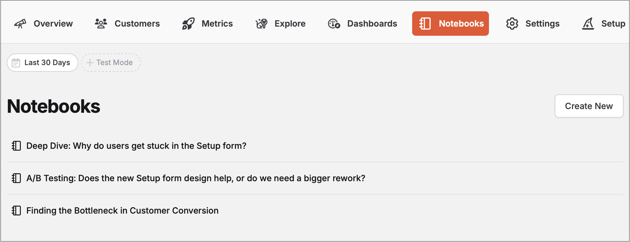 A screenshot of the Notebooks overview tab, showing a list of notebooks